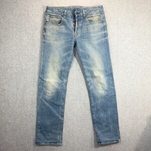 G-STAR RAW 3301 Straight Jeans Mens 31x32 Light Wash Stretch Faded Button Fly
